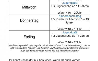 Unsere aktuellen Öffnungszeiten